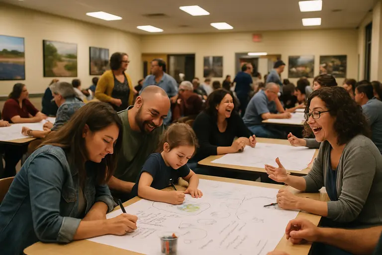 Residents seated during a town board meeting