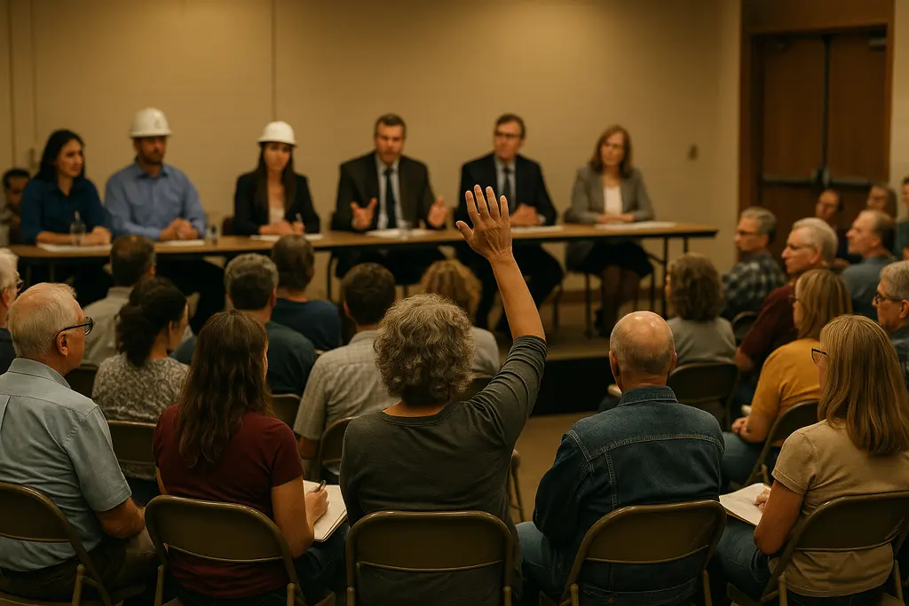 Wallingford Utility Services meeting room with chairs prepared for public attendance