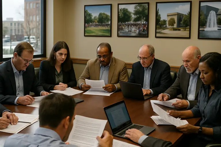 Public service department folders placed on a council meeting desk
