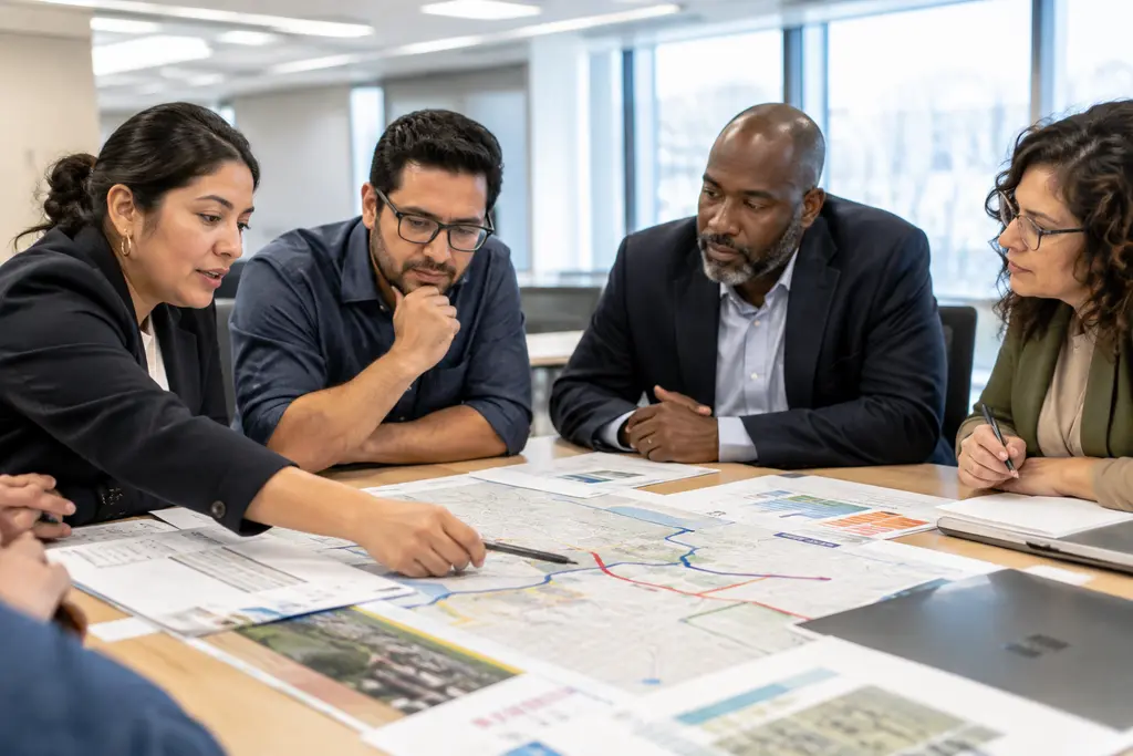 Phoenix BRT meetings corridor map discussion in a civic meeting room